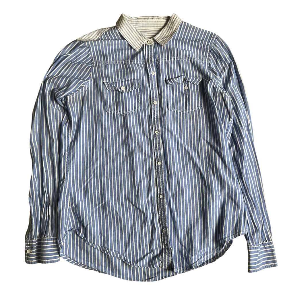Hollister Button-Up Womens M Blue Striped 100% Cotton Long Sleeve Casual